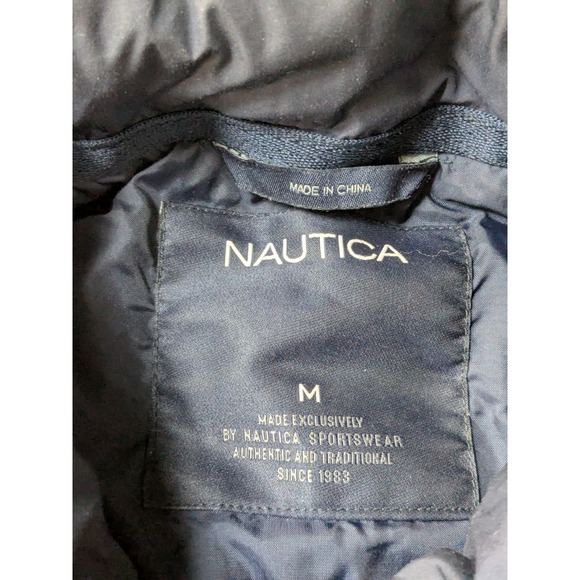 Nautica Down Vest Quilted Puffer Navy Feathers Gorpcore Winter Warm Mens M A057 - Picture 8 of 15